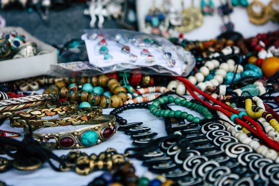 Close up multi colored decorations sale market