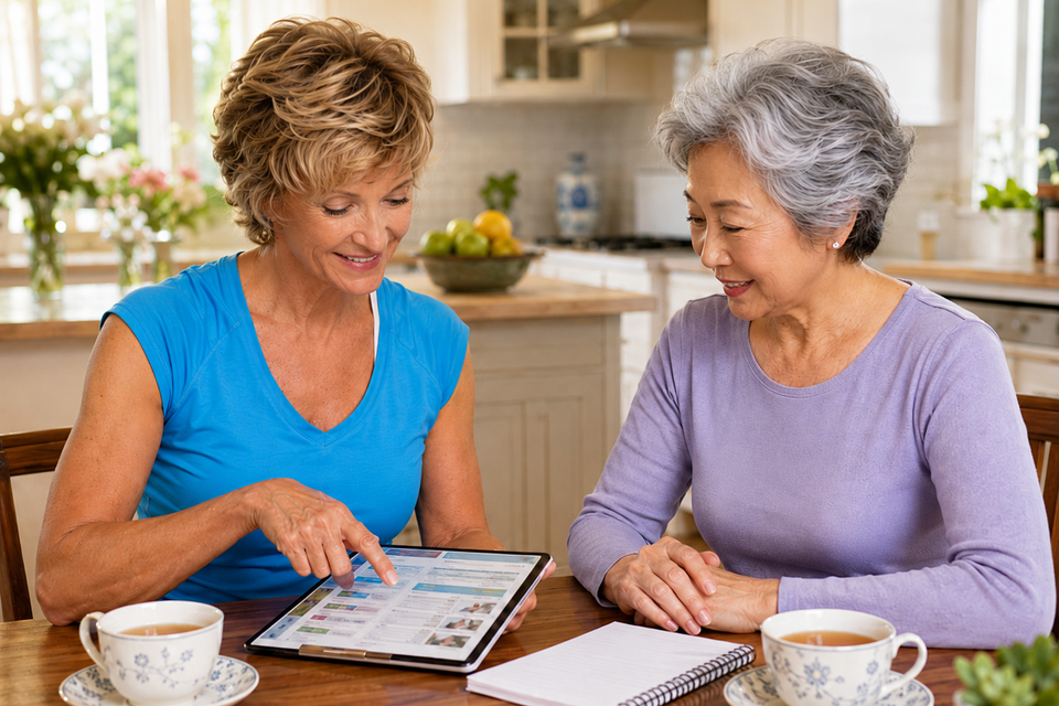 Personal trainer reviewing a customized fitness plan with an older woman
