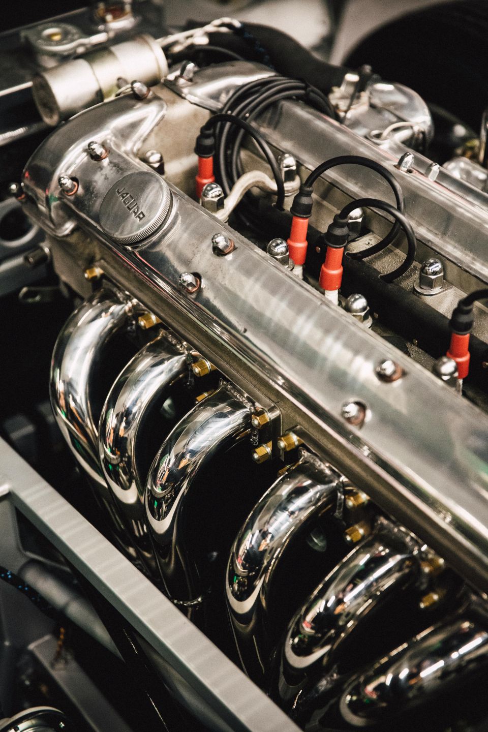 Image of a super clean jaguar motor with headers