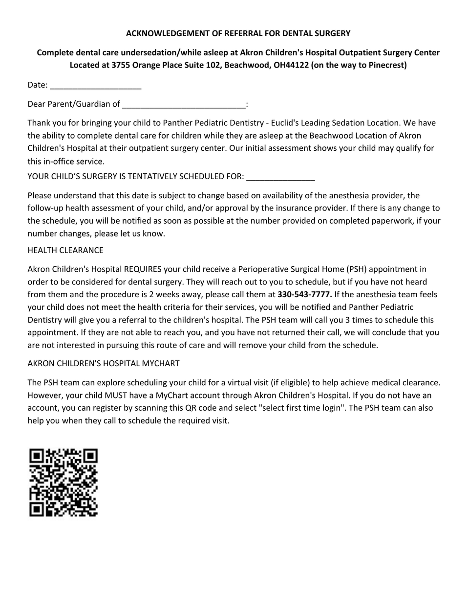 Ach dental surgery acknowledgement