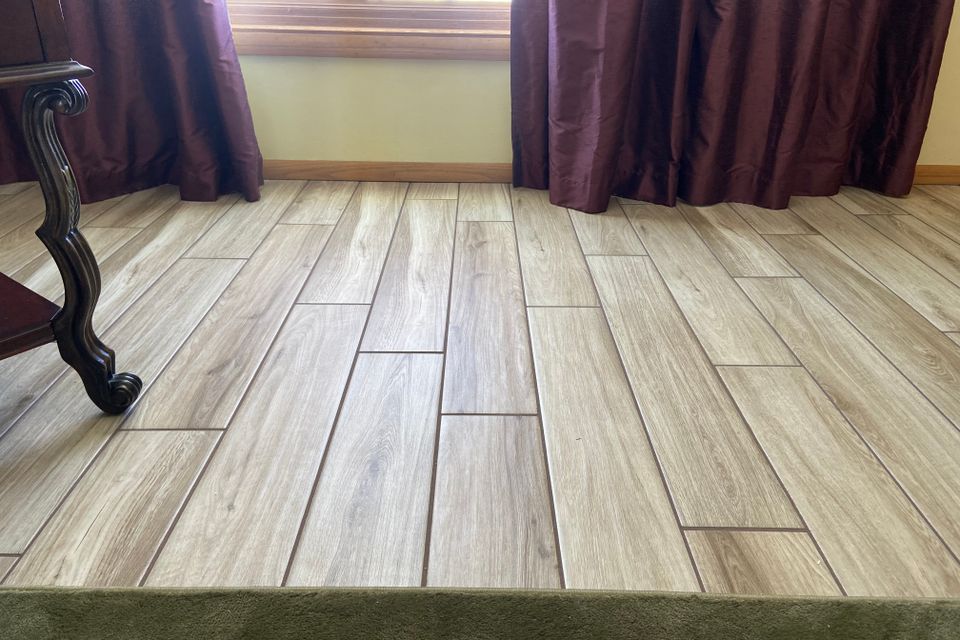 Saddlebrook 6x36 plank tile oaktrail cocoa grout