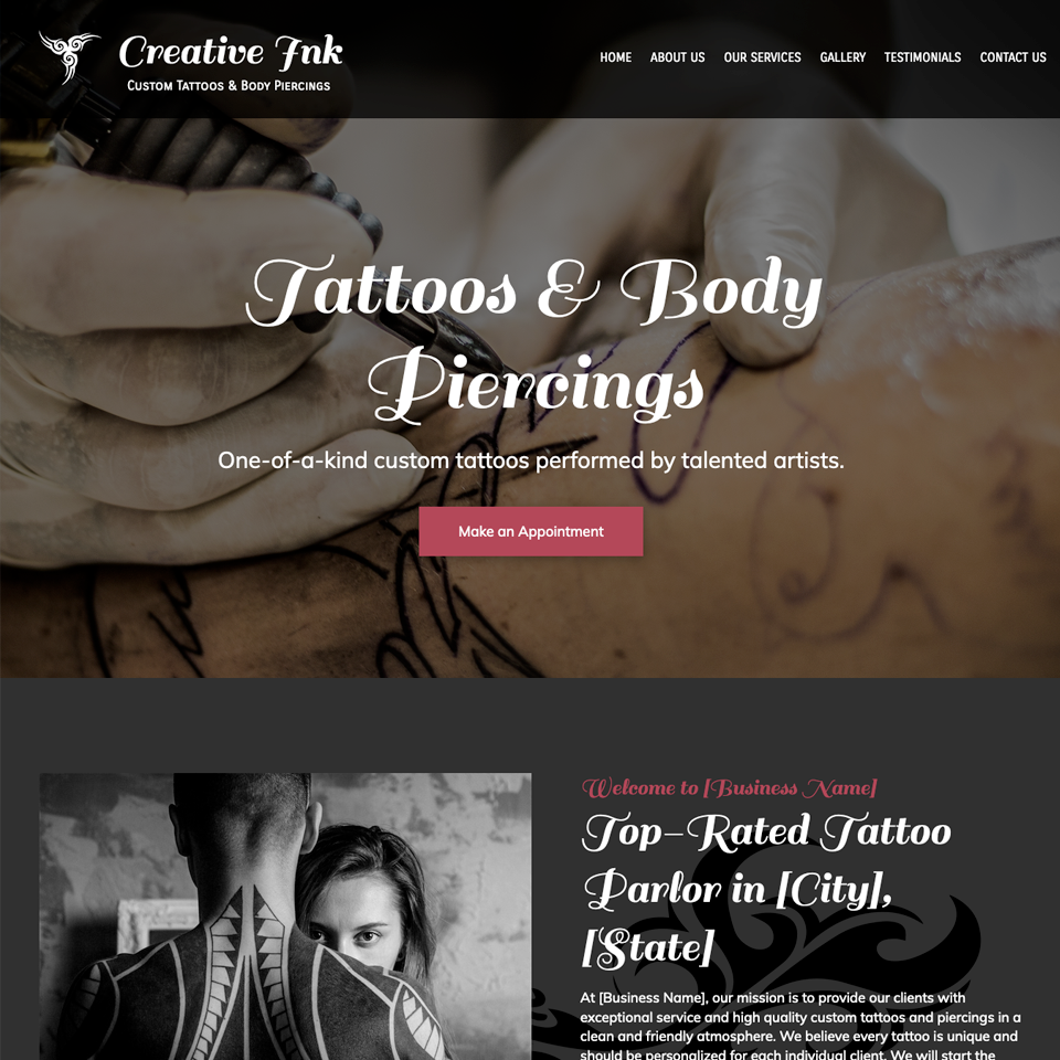 Tattoo shop website design theme