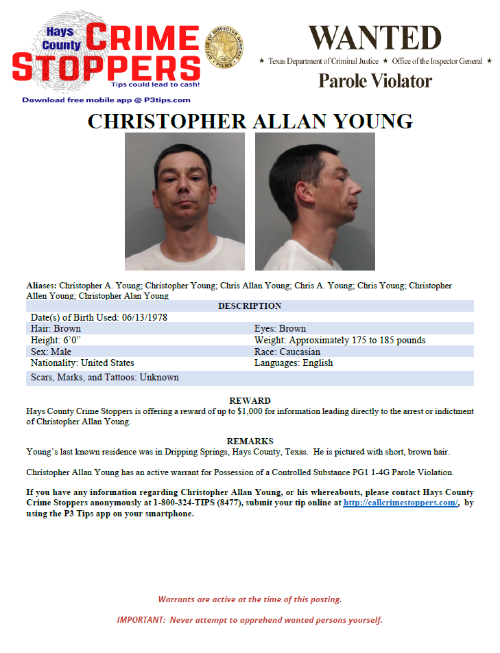 Young tdcj wanted poster