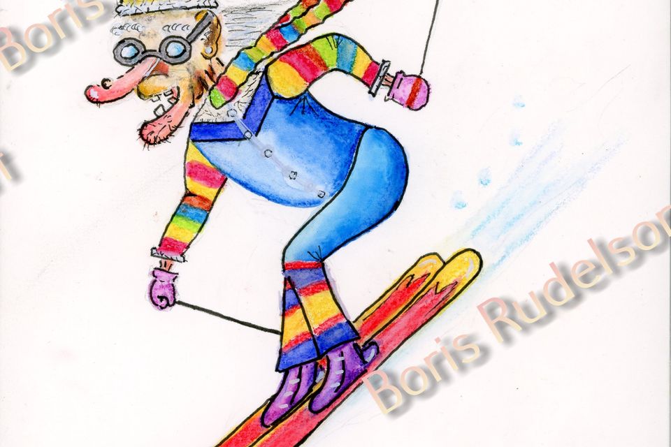 Rusty Longnose Skier. Watercolor pencil and markers