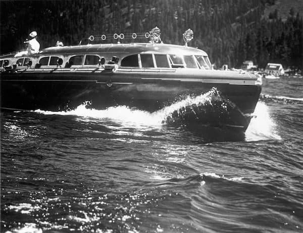 Thunderbird boat in black and white 