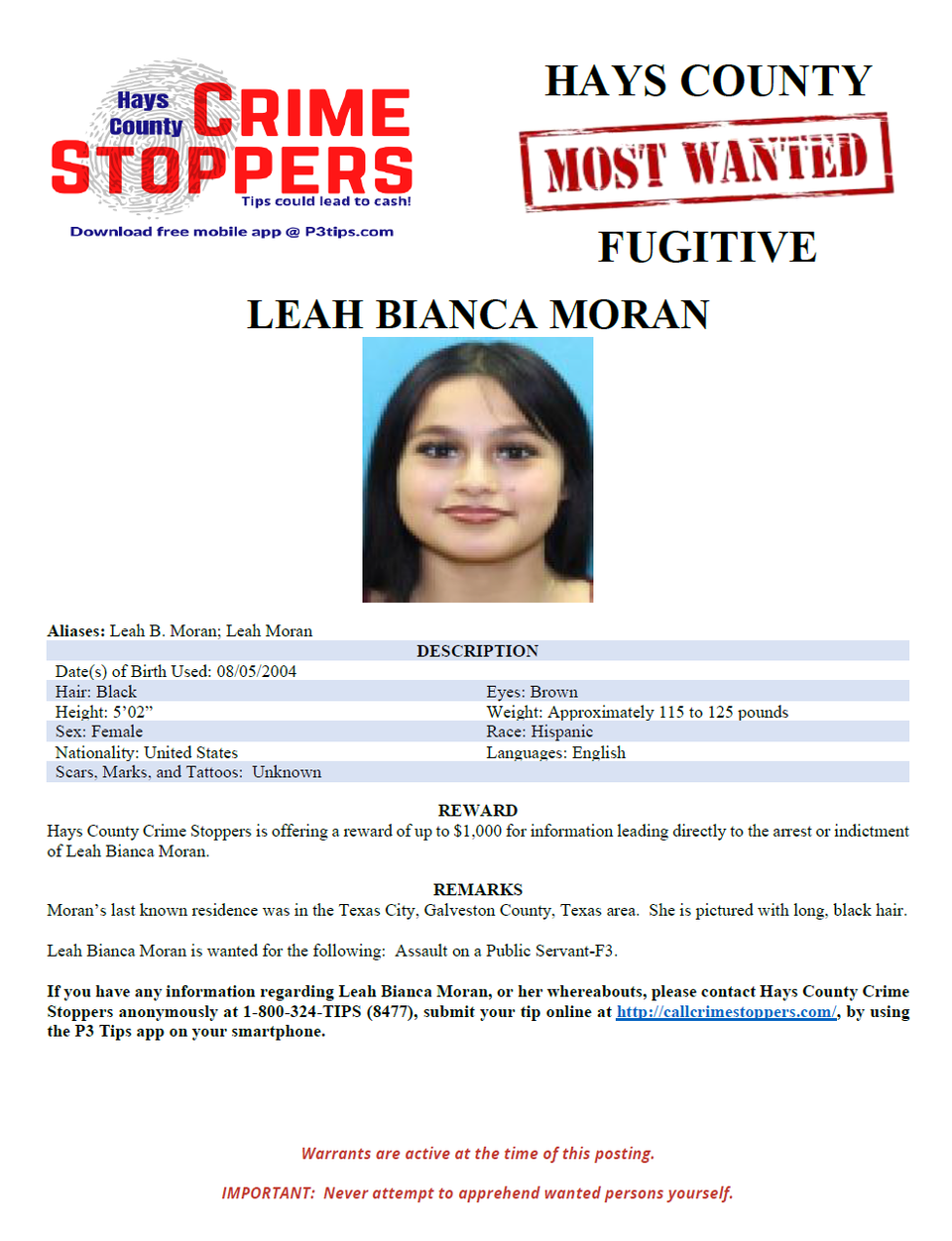 Moran most wanted poster