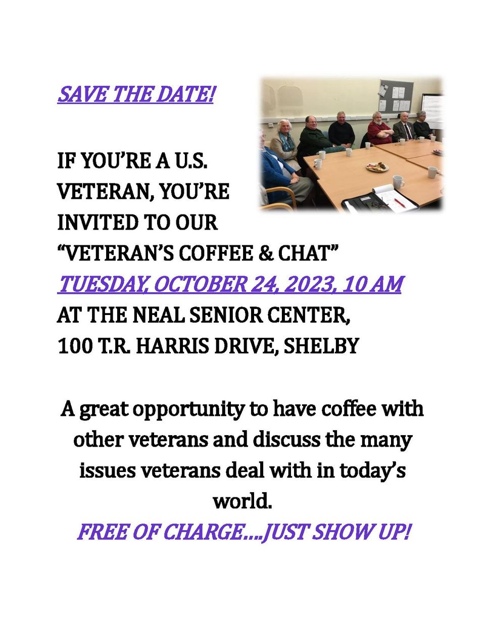 Poster veteran's coffee and chat october 2023