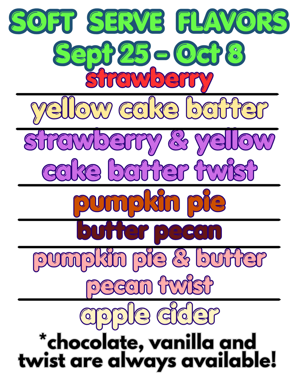 Soft serve flavors (24)