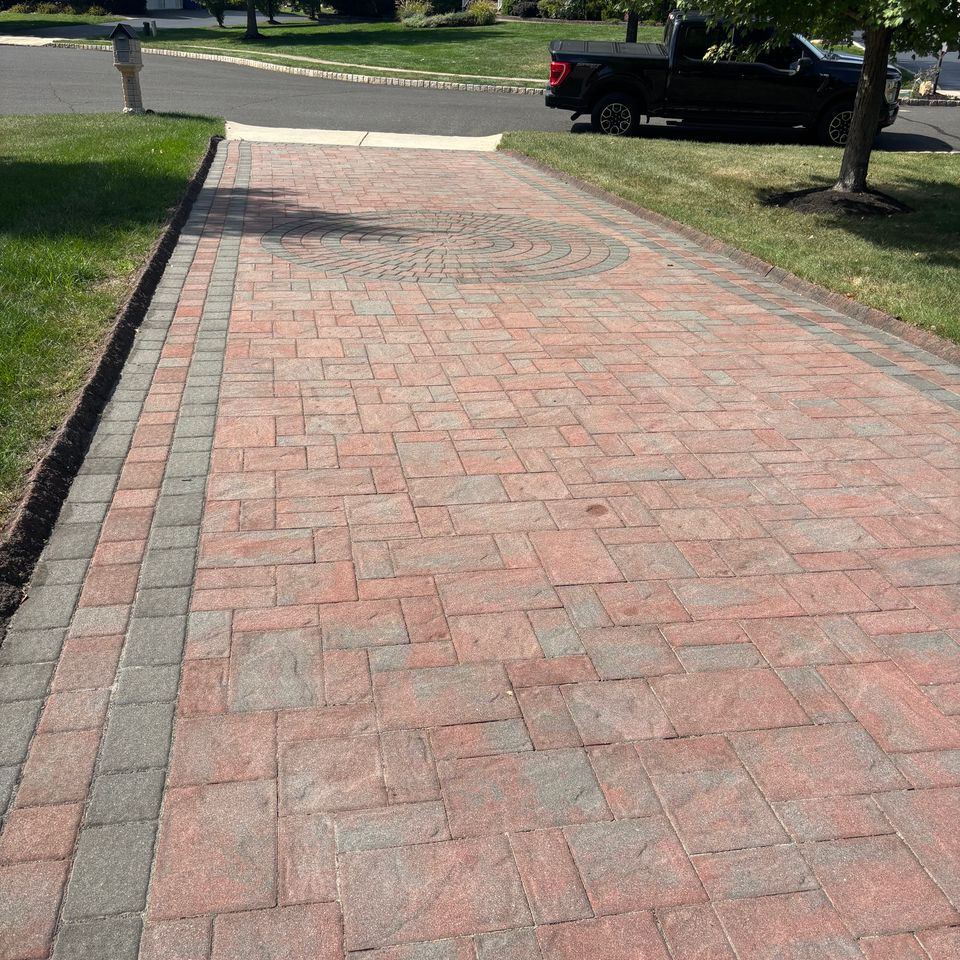 custom masonry walkway in front of home