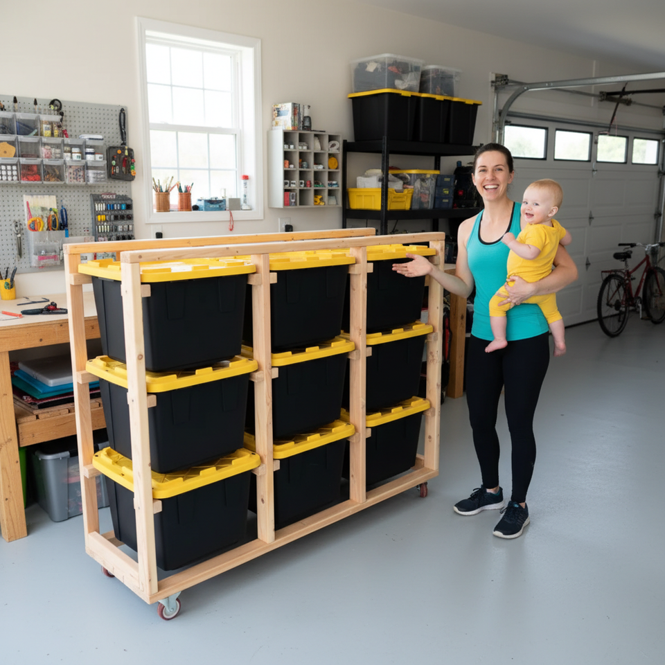 Happy mom and baby with bin systems