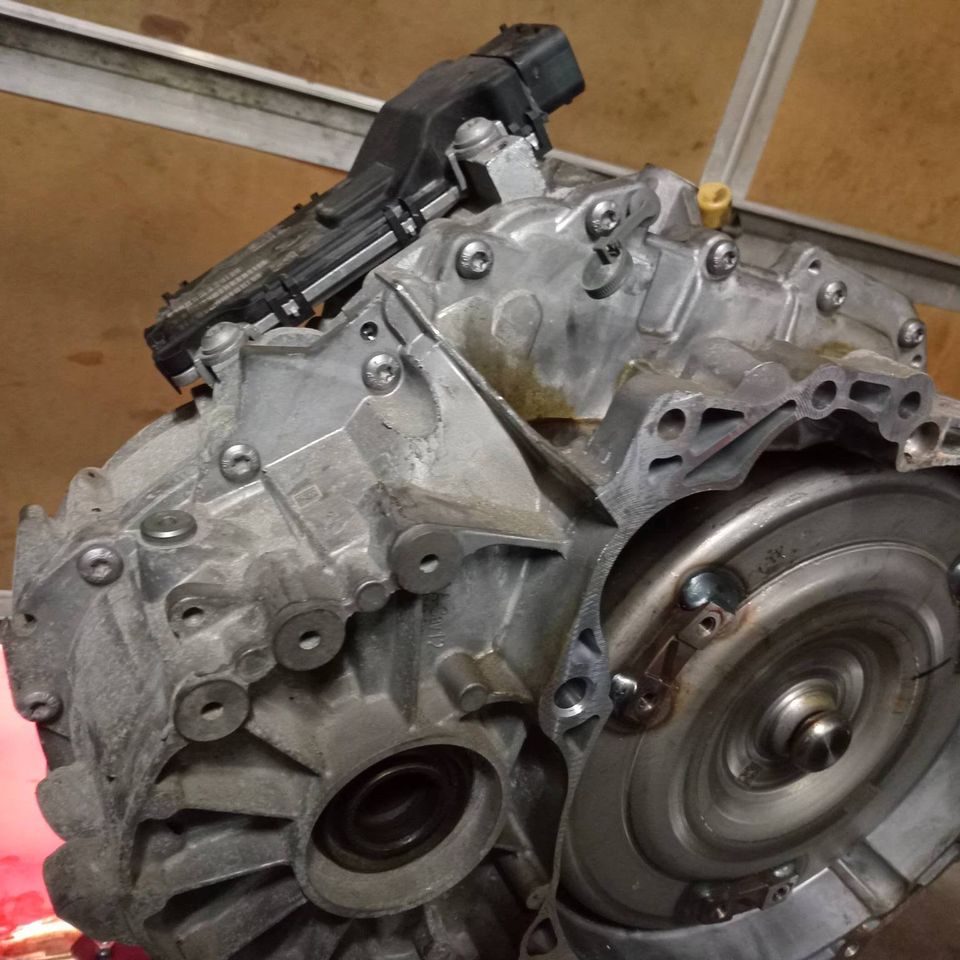 Vehicle automatic transmission assembly prepared for diagnostics and repair.