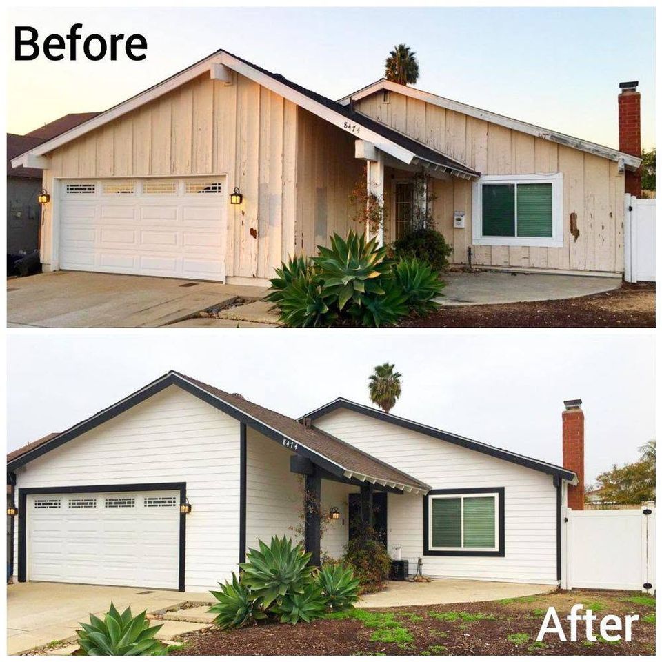 Garage exterior before and after