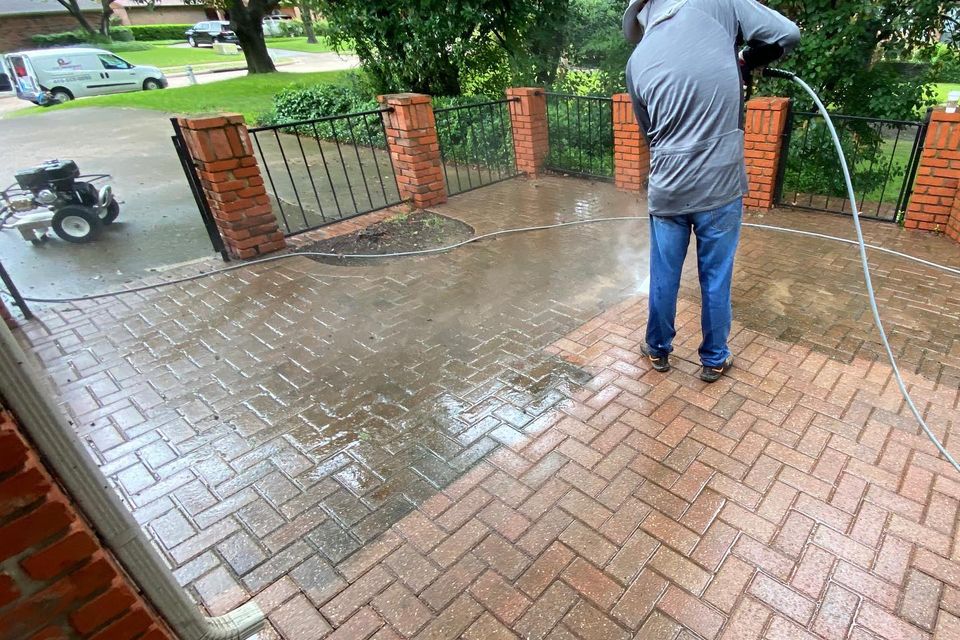 Pressure washing brick