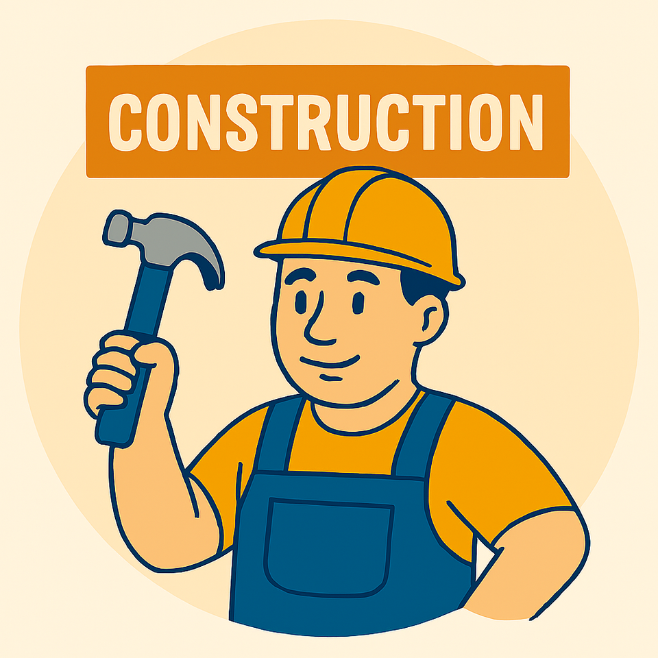 Handyman with hammer in hand in colors of blue  mustard and orange1