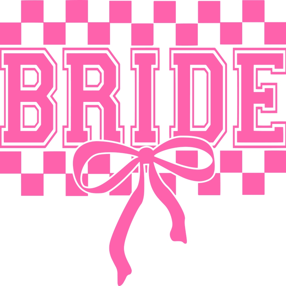 Wedding   bride coquette bow checkerboard pink