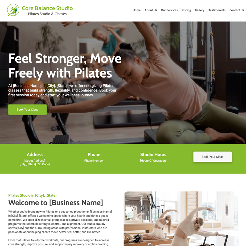 Pilates studio website design theme