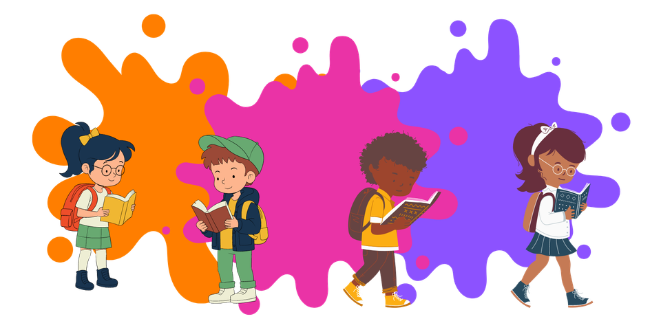 Little harvard academy children reading front page splotches