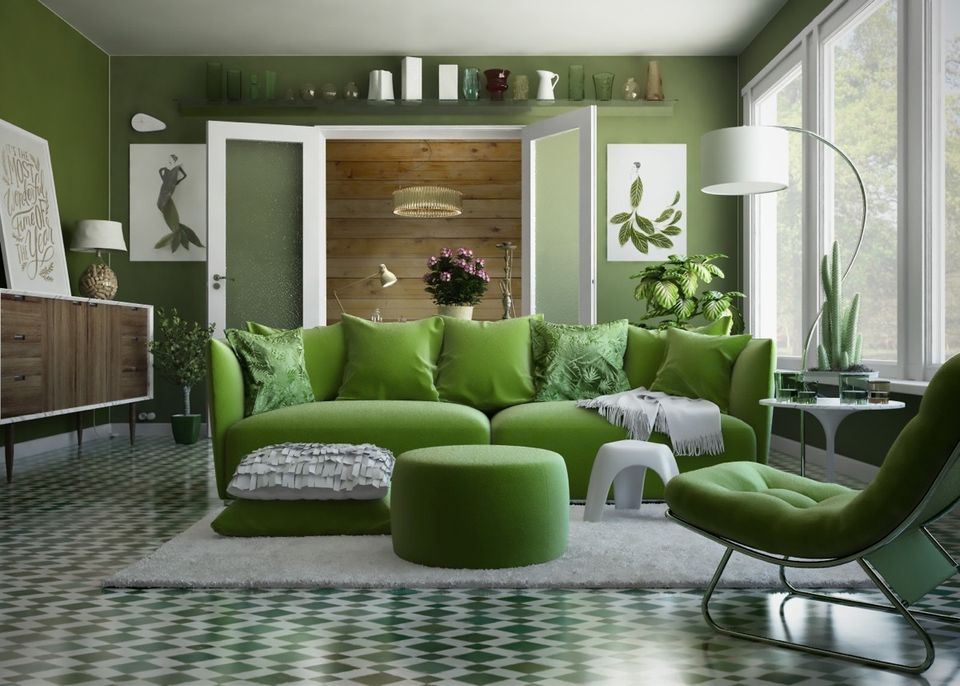 Comfy green living room couch