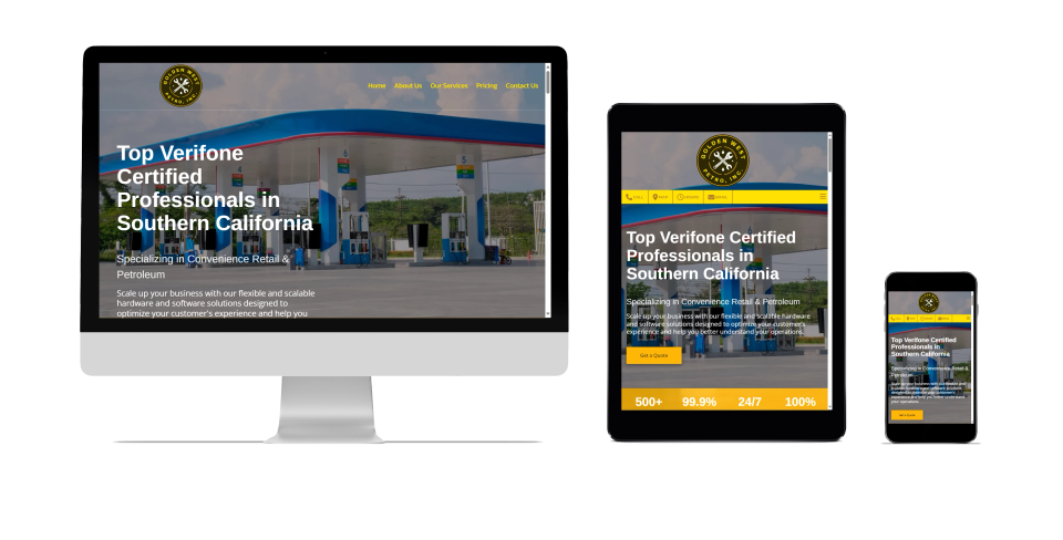 A large monitor, a tablet, and a smartphone each displaying the homepage of an affordable responsive website for a local point-of-sale solution provider in Glendora, California designed by GloboWeb Website Design & Digital Agency