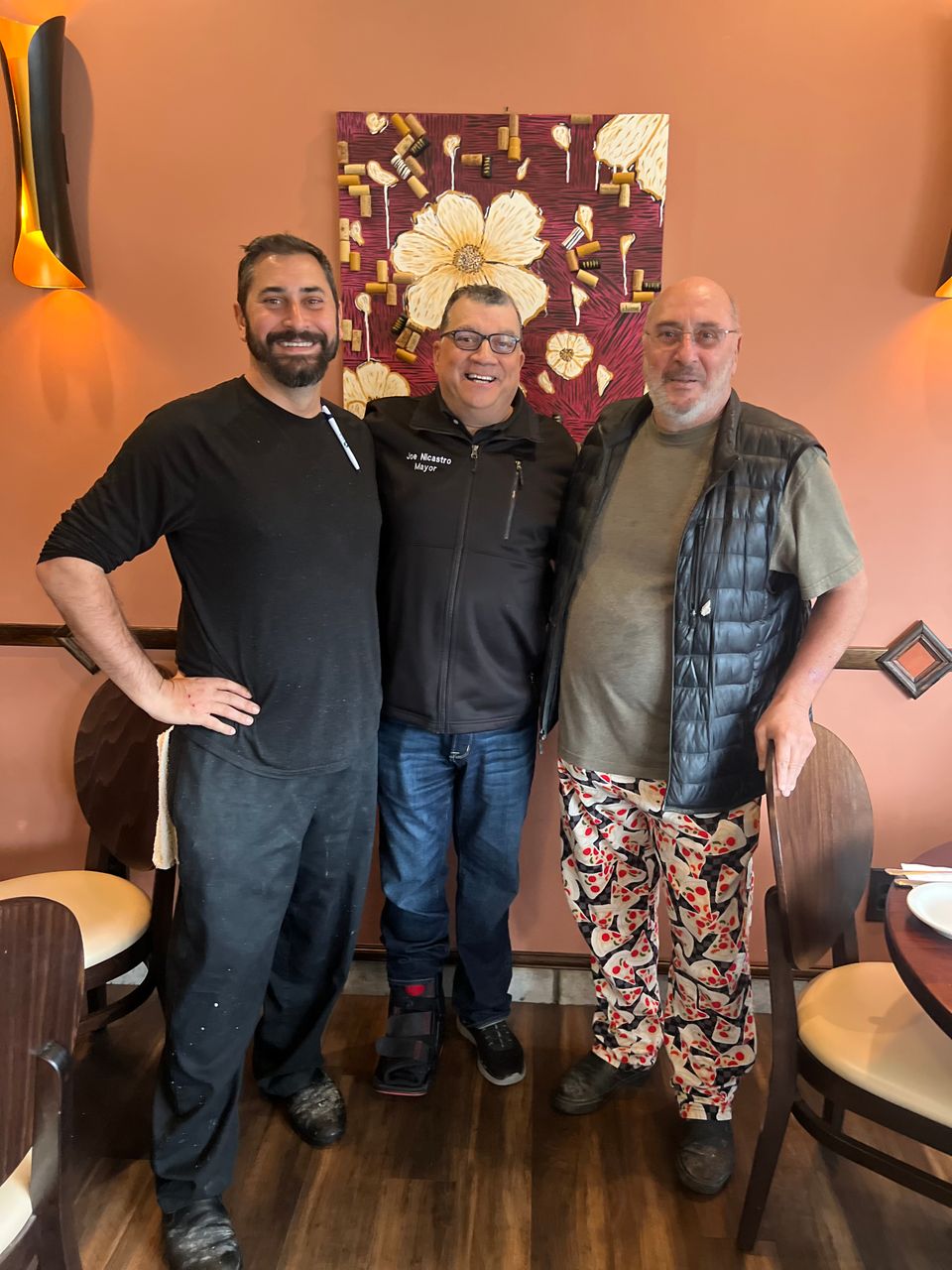 Chef joe  branda  mayor joe nicastro and claude branda owner of branda's italian grill 