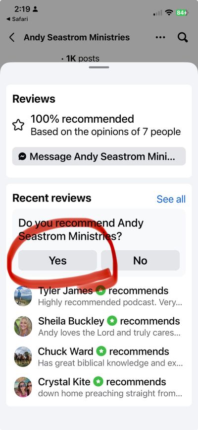 Step 2 screenshot showing the second step for leaving a Facebook review on a mobile device