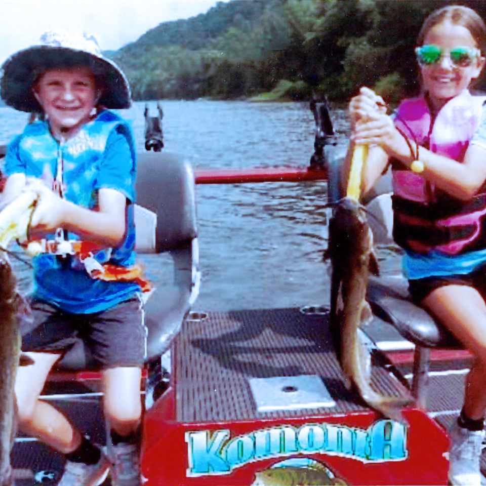 Evan and Ava Lenno of York County with their double catch of nice catfish on the Susquehanna River