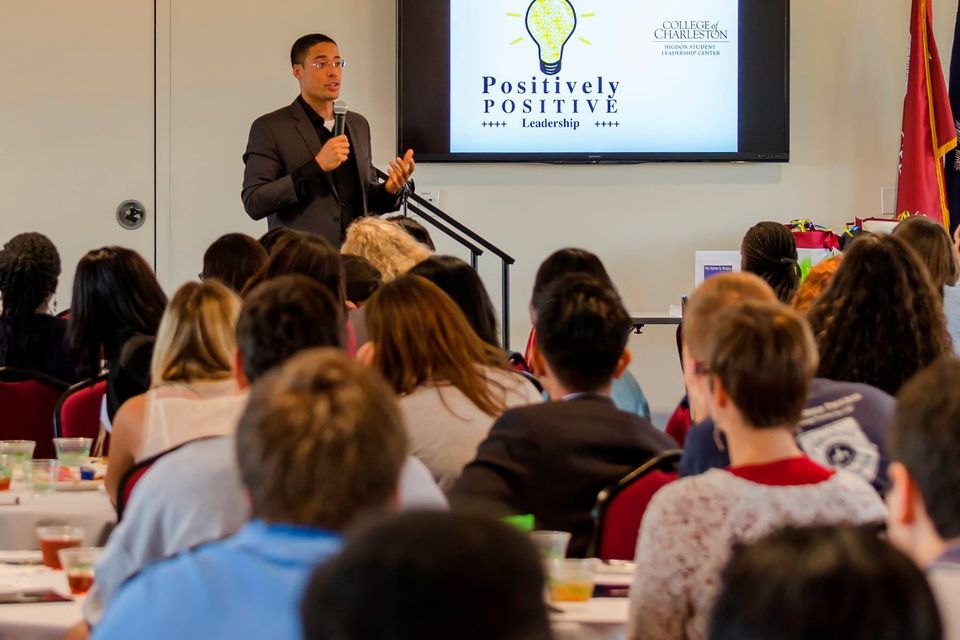 Action shot of lance speaking motivational speaking college student leadership conference