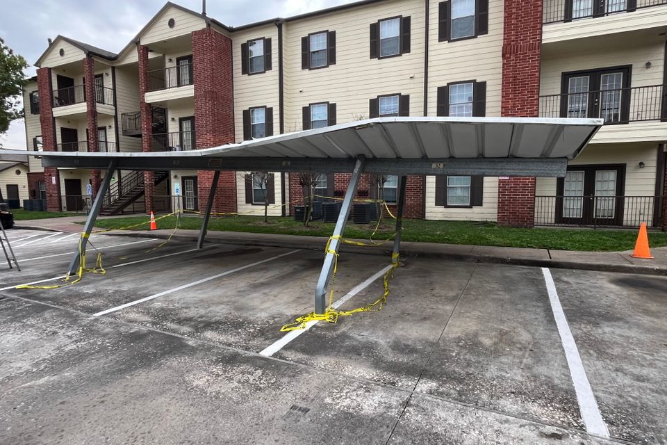 Houston carport failure bent steel supports marquez welding