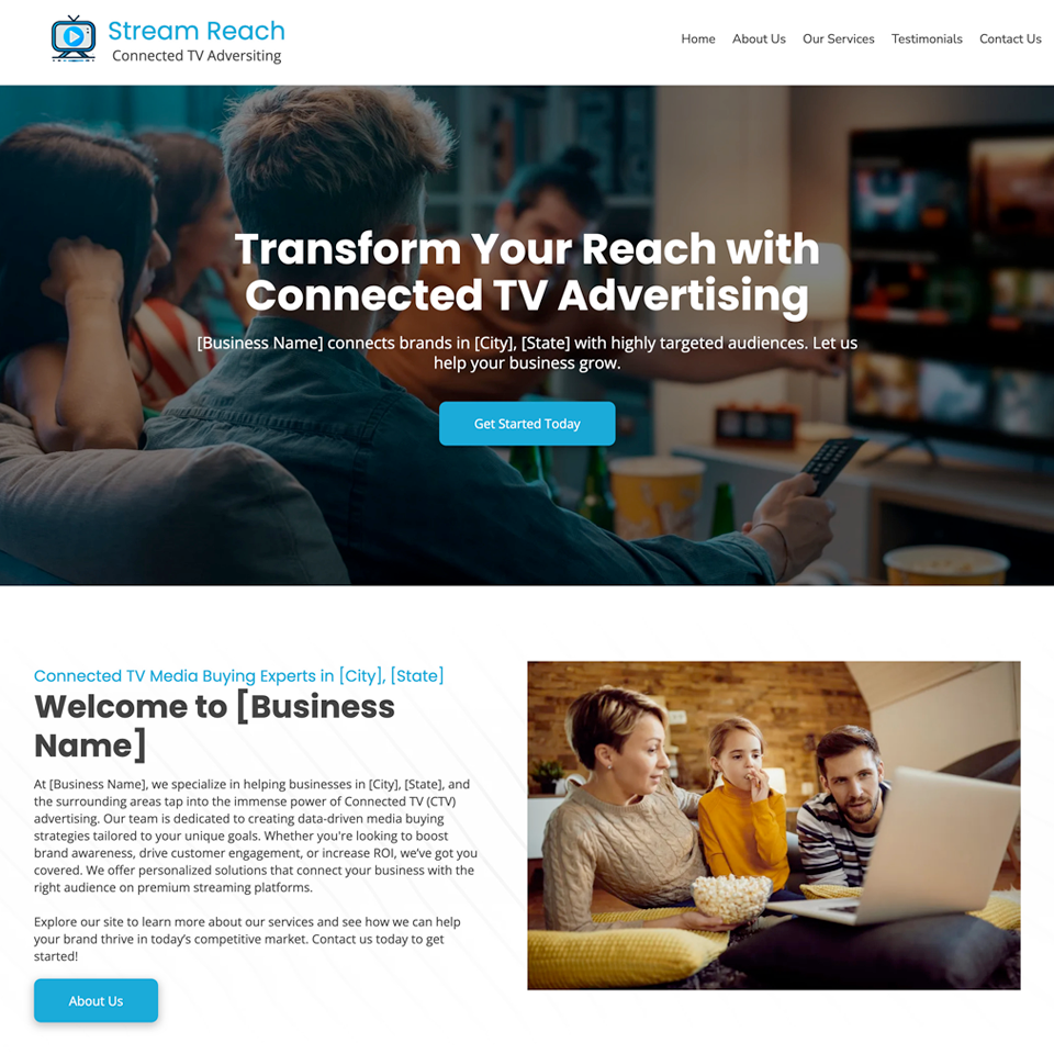 Connected tv advertising agency website design theme