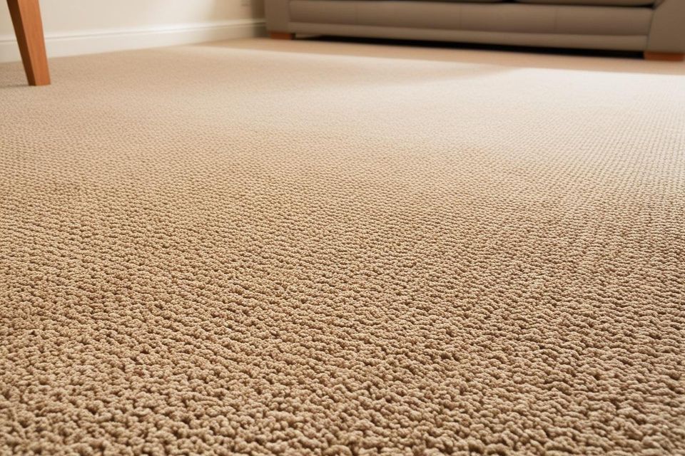 Professional installation of high-quality plush carpet in a residential living room by Concord Carpet And Hardwood.