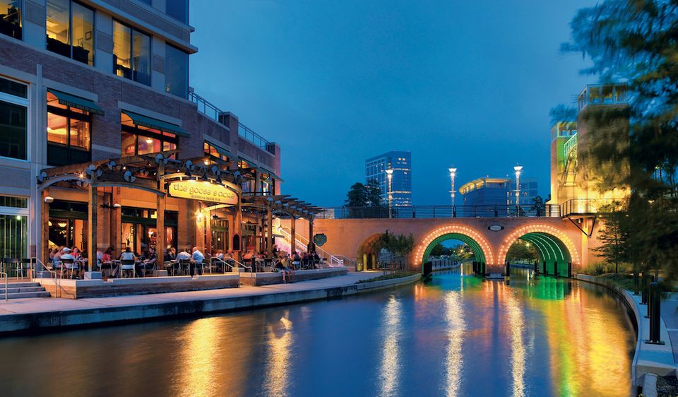 The Woodlands Waterway at dusk