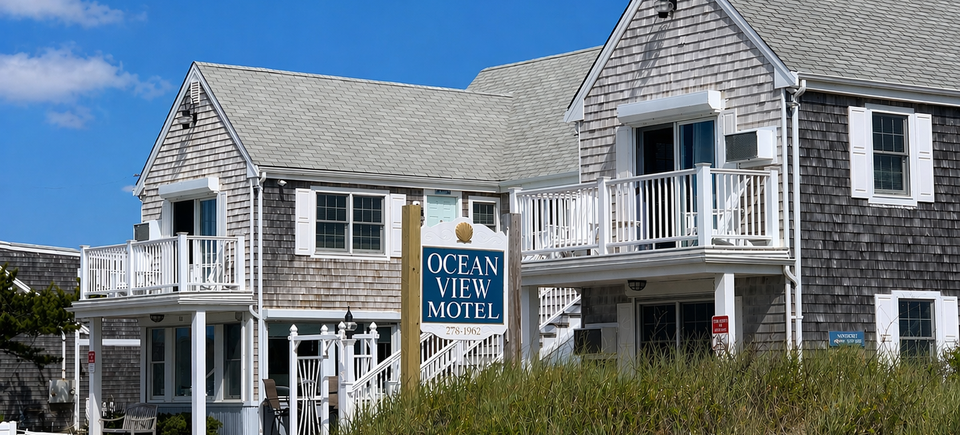 Ocean View Motel shingled Cape Cod exterior near Craigville Beach