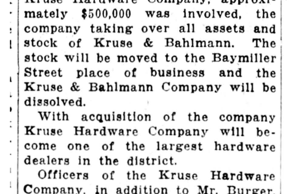 1929 newspaper kruse   bahlman merged to kruse
