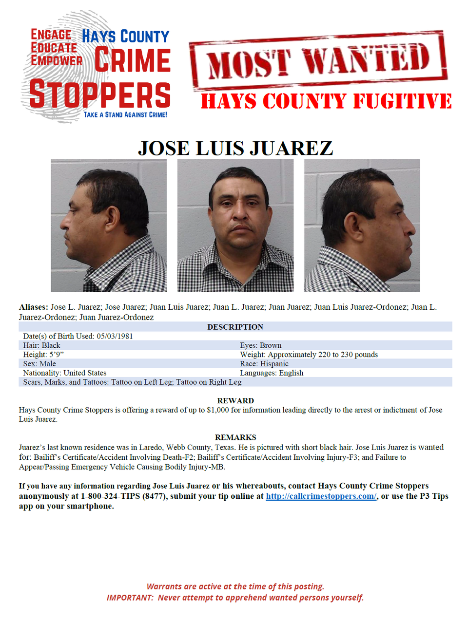 Juarez most wanted poster