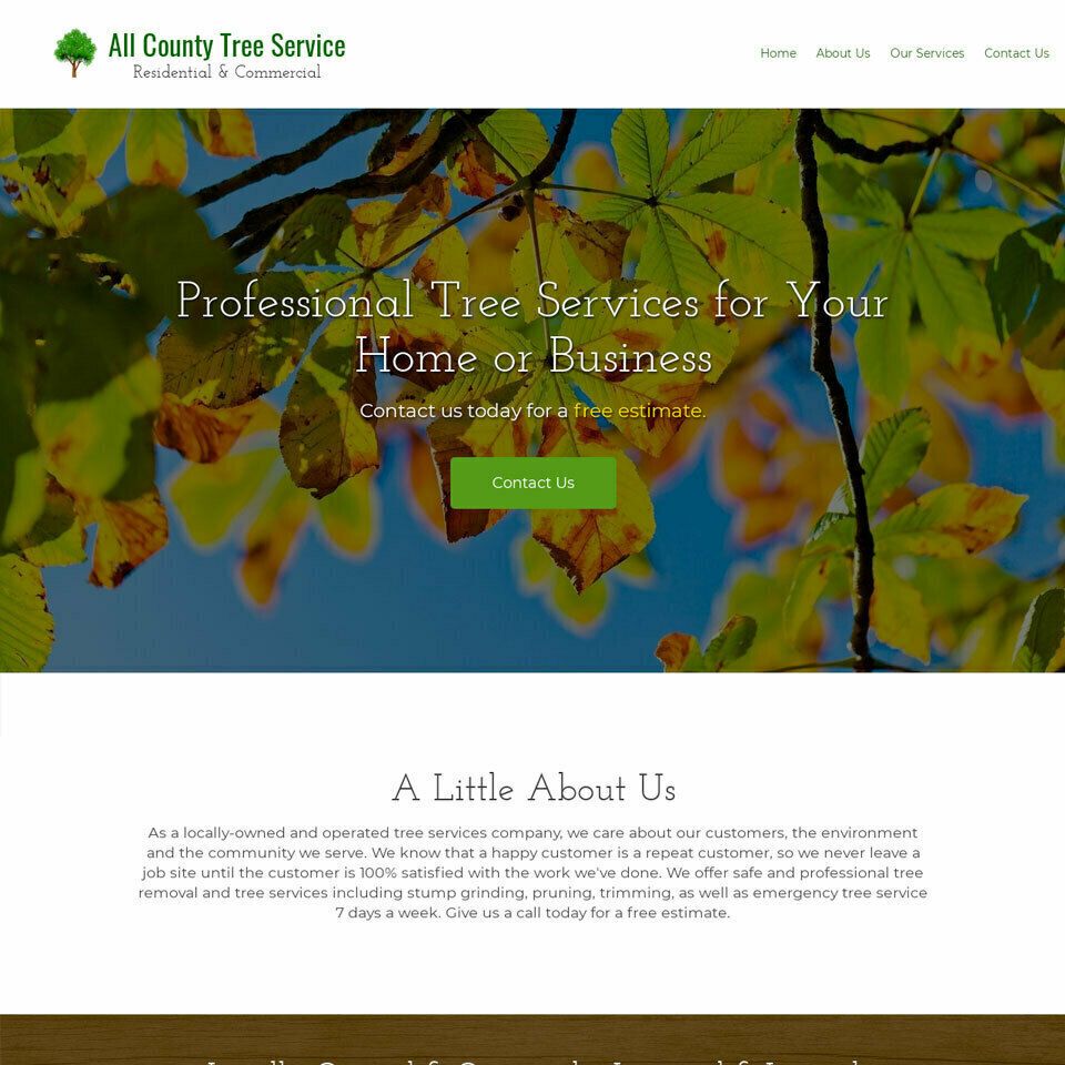 website preview of a tree services company on a desktop computer