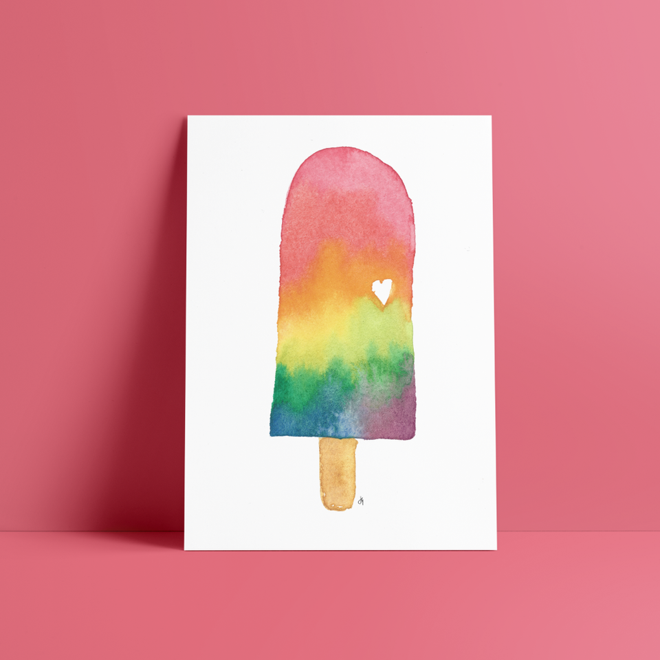 Watercolor Rainbow Love Popsicle