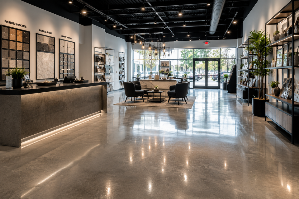 Modern retail showroom with polished concrete