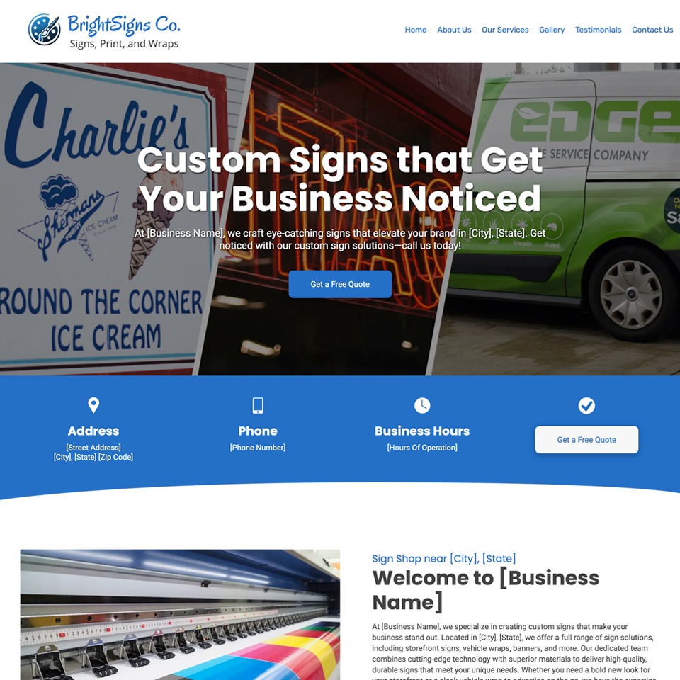 Sign shop website design theme