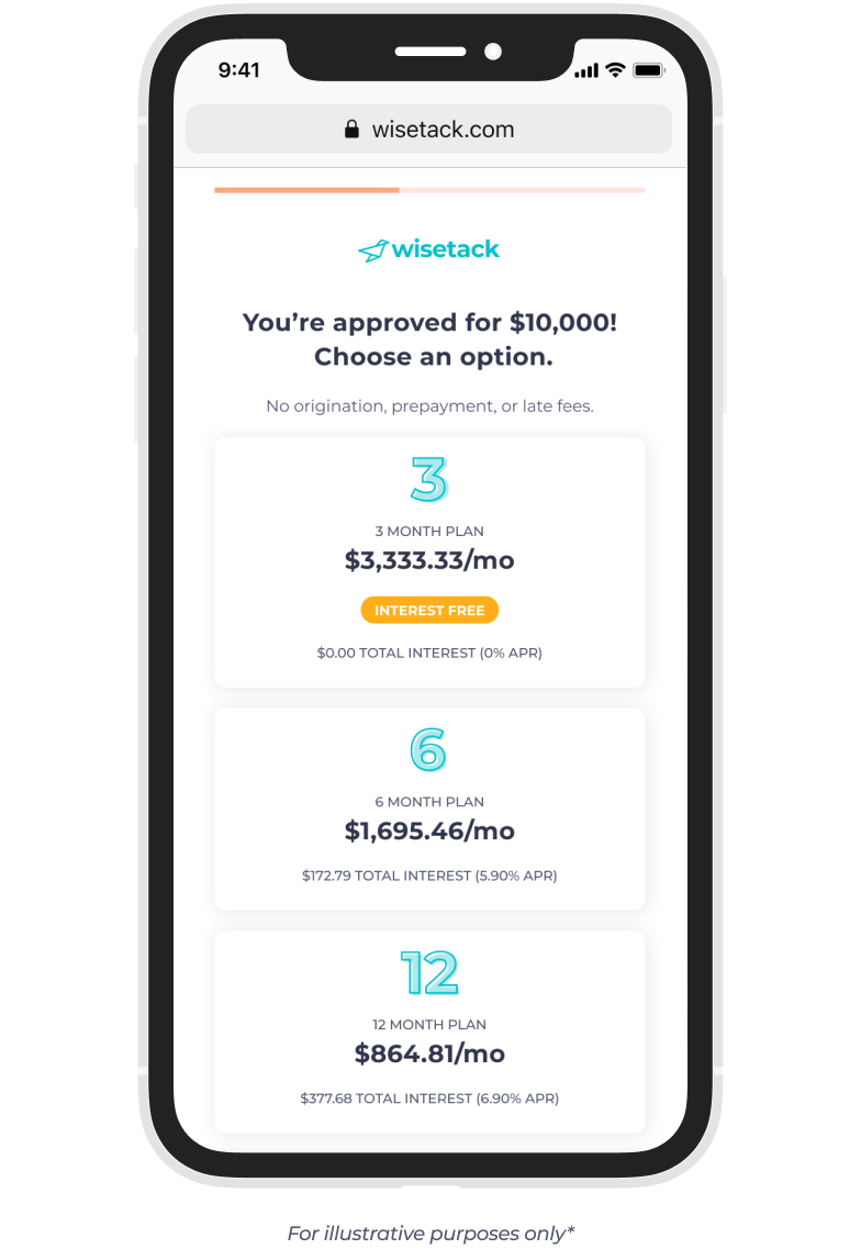 Wisetack product   offer screen    10 000