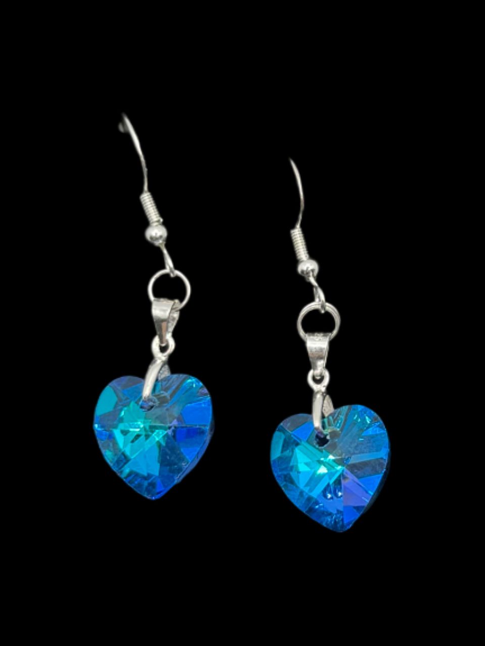 Sterling medium heart blue earrings1