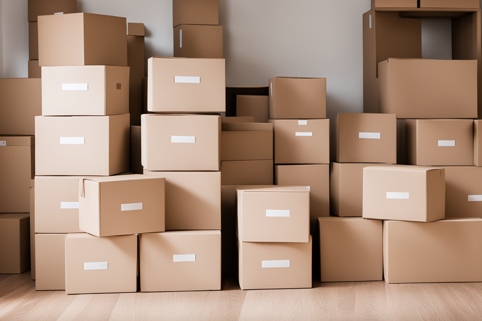 Neatly stacked boxes in a room ready to be moved 953583840 original