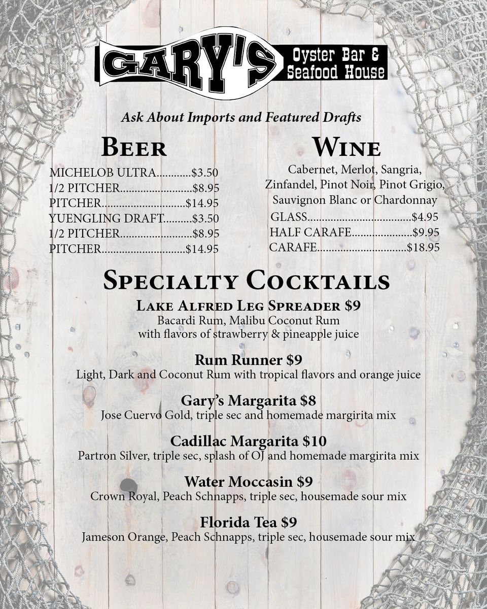 Gary's drink menu 8x10 031824