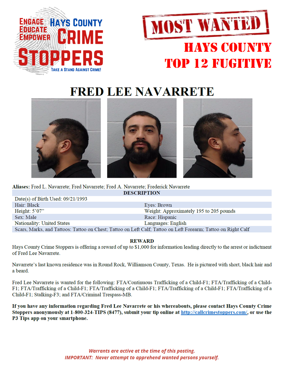 Navarrete most wanted poster