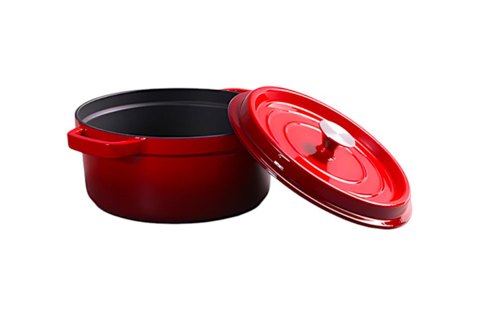  2 red dutch oven photo  photoroom