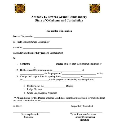 Aeb commandery dispensation form