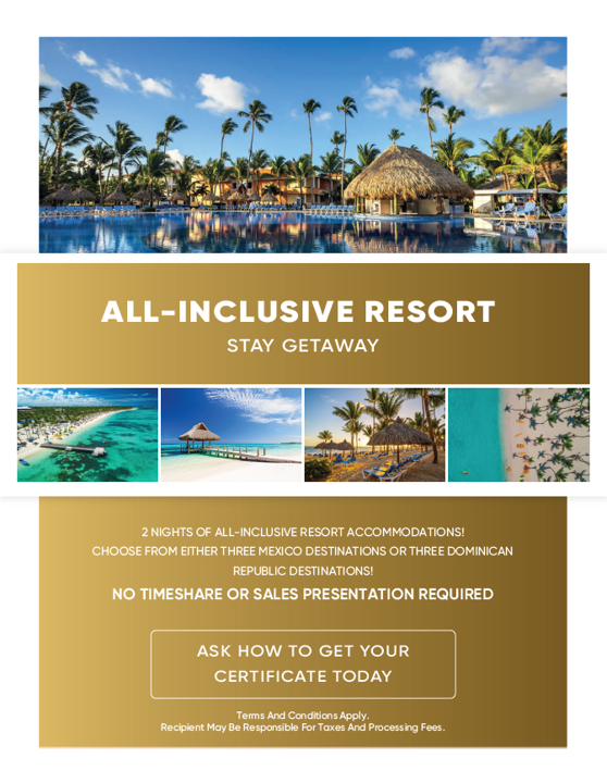 Print   all inclusive resort stay getaway