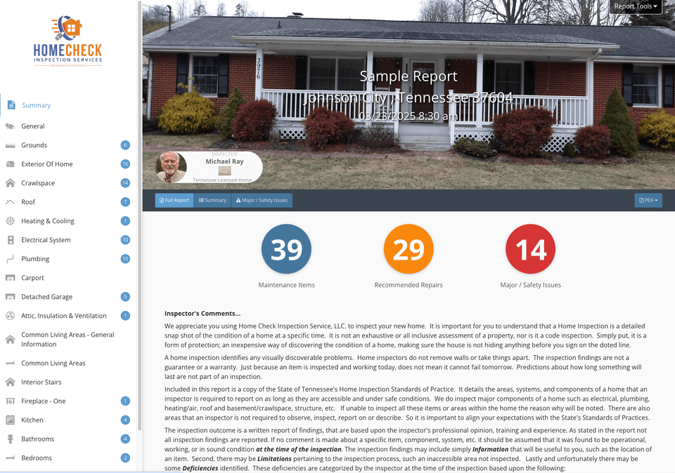 HomeCheck Inspections Report Example