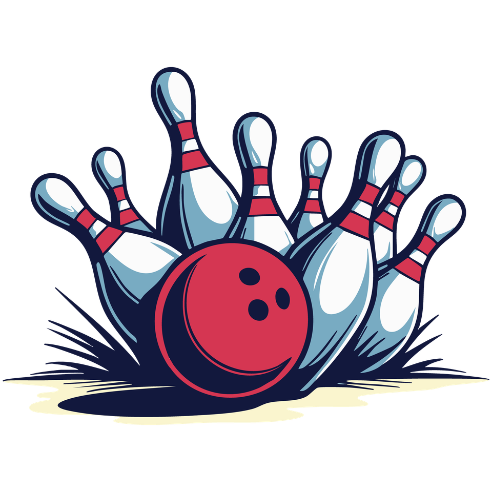 Bowling   pins with red ball 10