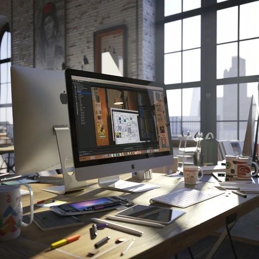 Creative workspace setup stockcake