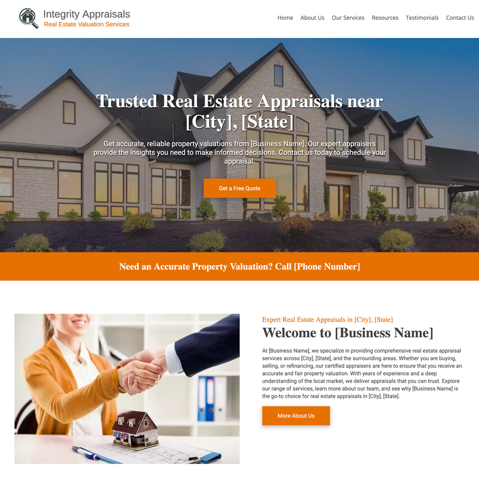 Real estate appraisals website design theme